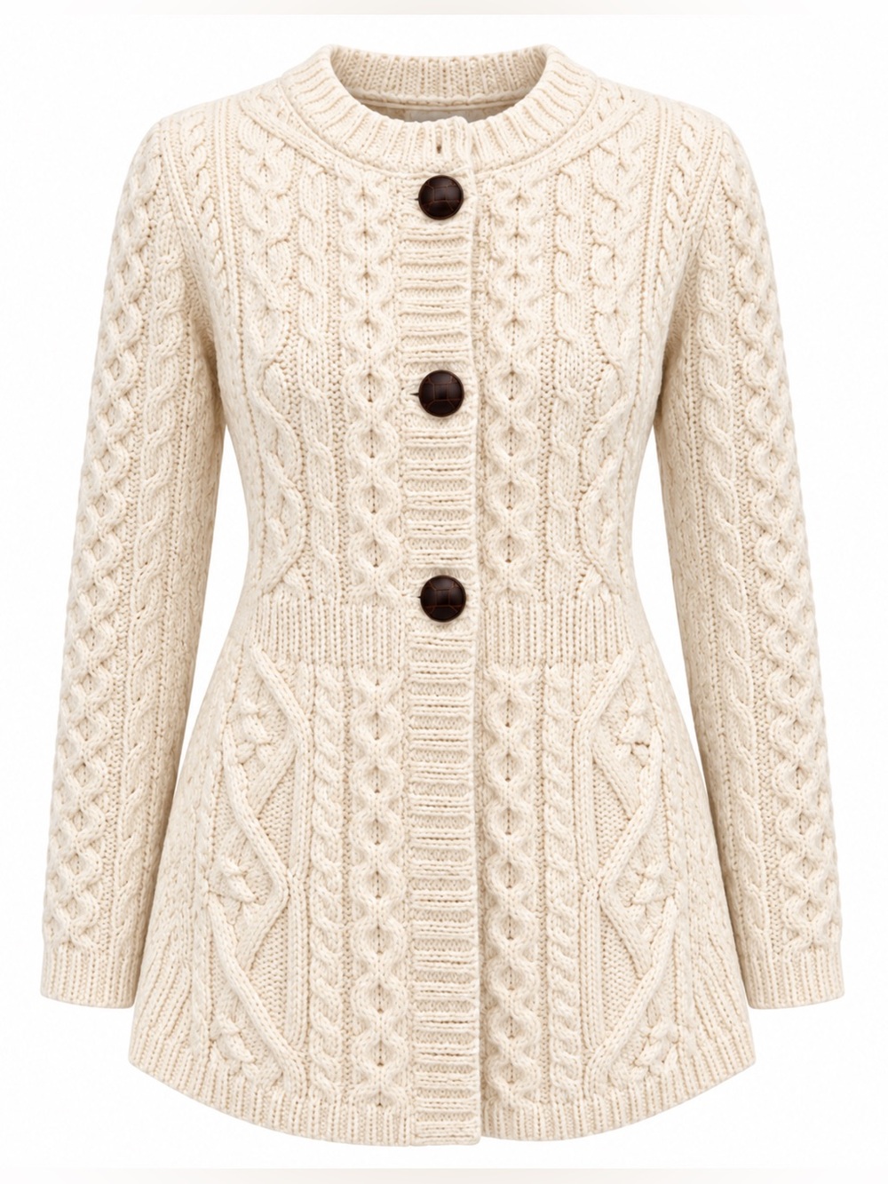 Shannon Woolen Mills Irish Aran Merino Wool Cable Knit Cardigan Small